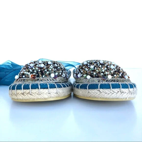Embellished Lace Up Ballet Espadrilles - Picture 8 of 11